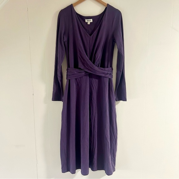 Pact Revive Wrap Front Midi Dress in Purple sz M - Picture 2 of 4
